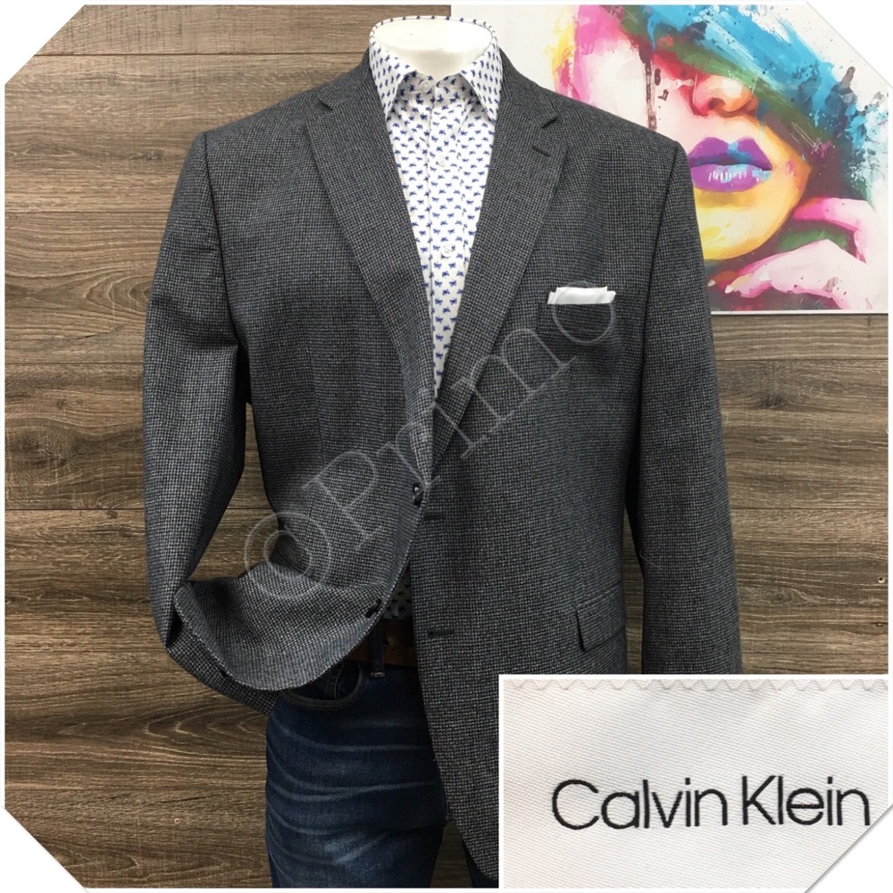 CALVIN KLEIN Mens Blazer Sport Coat Casual Jacket Size 50R Classic Wool Suit